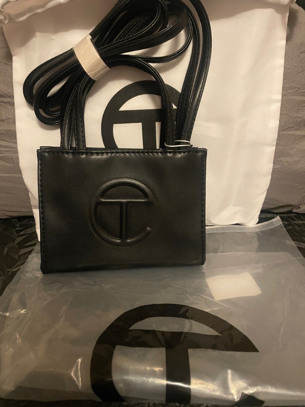 Designer inspired Black Mini Shopper Tote with Embossed Logo